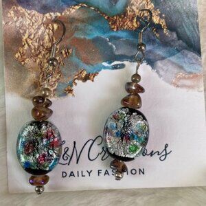 Blue and silver foiled bead earings